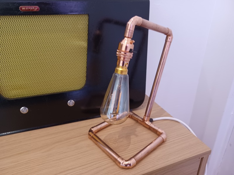 Cranked Industrial style copper pipe table lamp